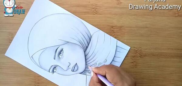 عکس نقاشی صورت یک دختر باحجاب