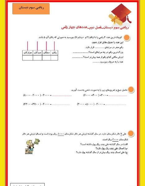 عکس امتحان کلاس سوم ریاضی