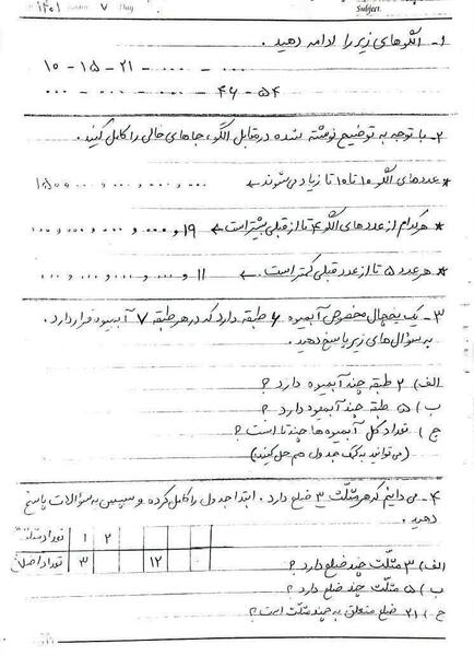 عکس کاربرگ کلاس سوم ریاضی