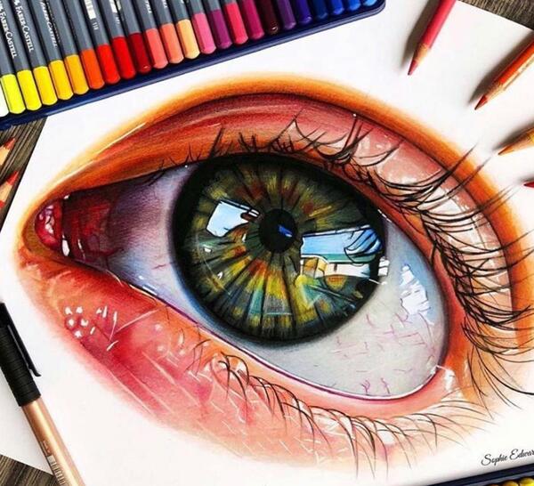 عکس ایده نقاشی چشم با مداد رنگی