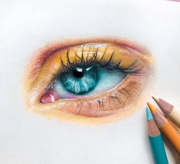 عکس ایده نقاشی چشم با مداد رنگی