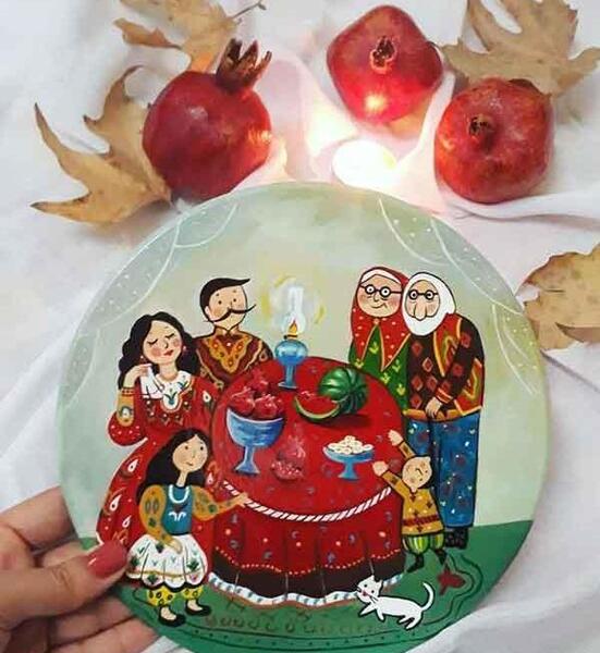 عکس ایده نقاشی یلدایی روی سفال