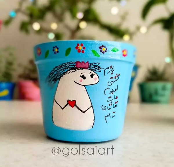 عکس ایده نقاشی روی گلدان سفالی