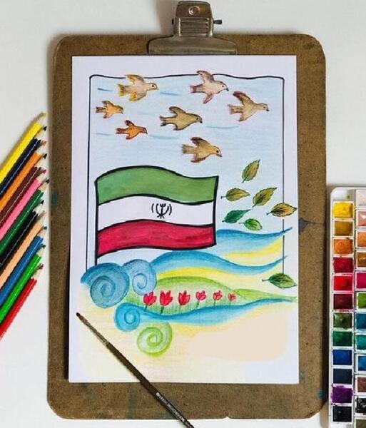 عکس نقاشی پرچم ایران خوشگل