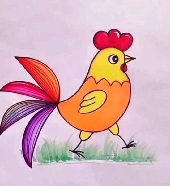 عکس نقاشی خروس کودکانه