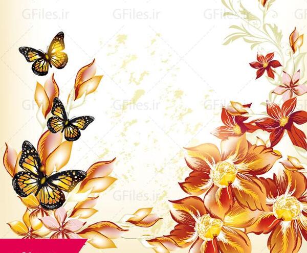 عکس دانلود وکتور گل و پروانه