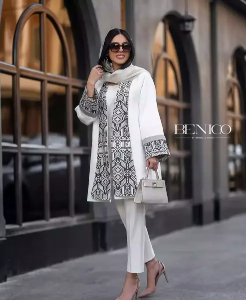 عکس مدل مانتو ژاکارد مجلسی سفید