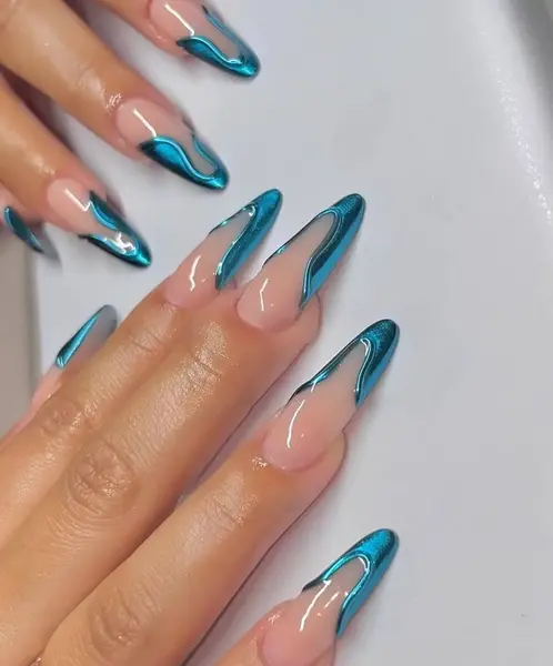 عکس ناخن آبی کروم