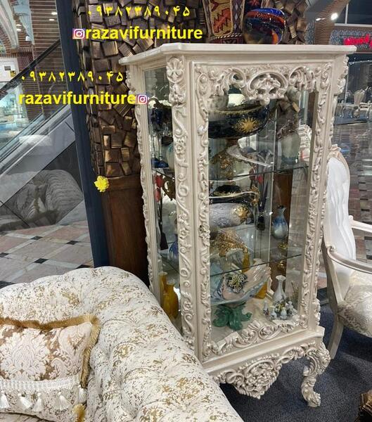 عکس بوفه چوبی سفید طلایی