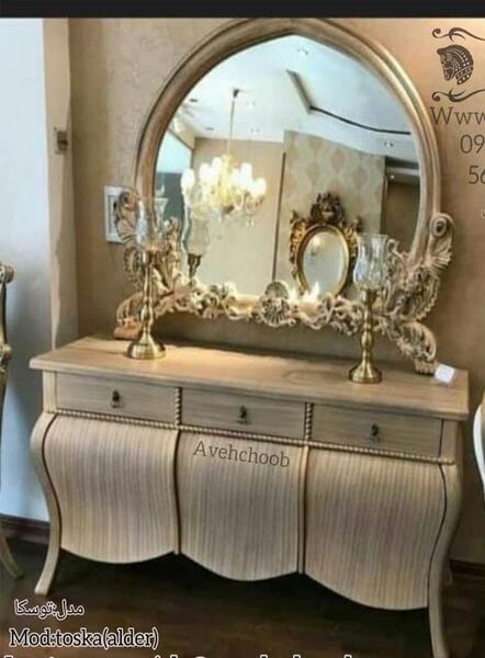 عکس بوفه چوبی سفید طلایی
