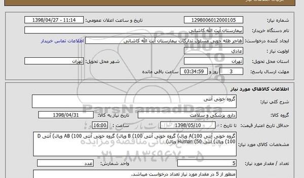 عکس کارت گروه خونی