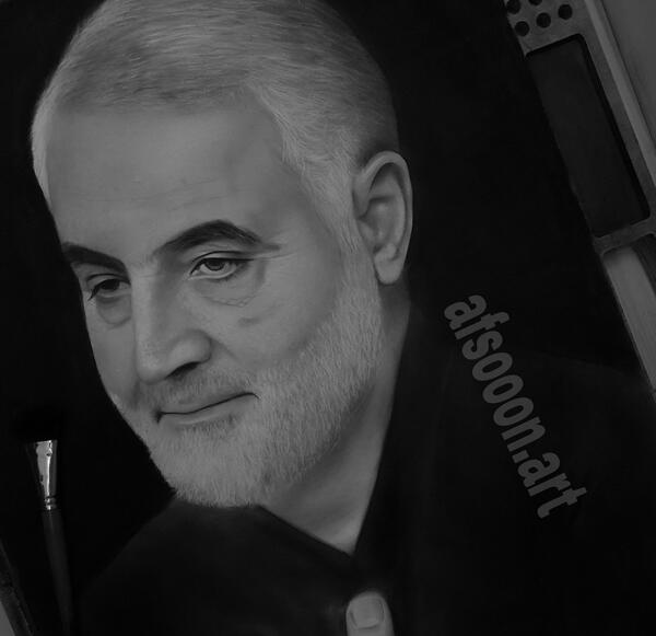 عکس سردار سلیمانی با سیاه قلم