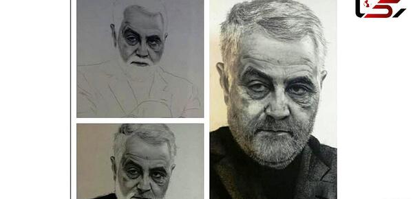 عکس سردار سلیمانی با سیاه قلم