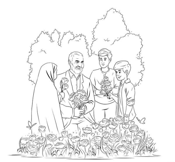 عکس حاج قاسم سلیمانی نقاشی کودکانه