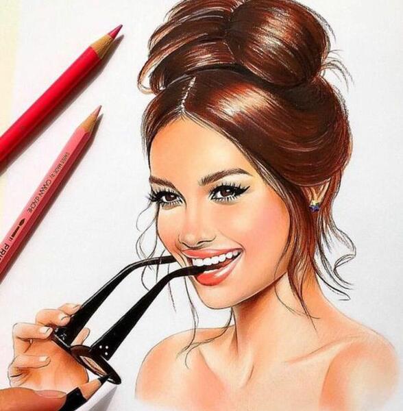 عکس نقاشی دختر با مداد رنگی