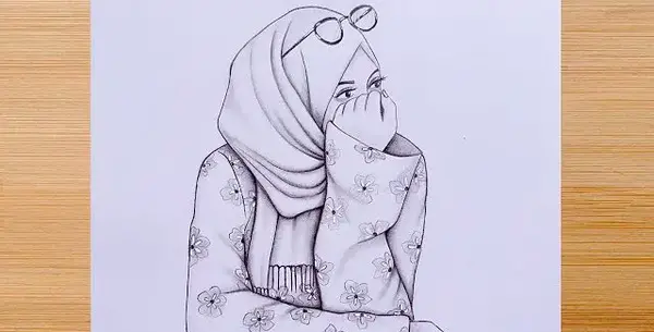 عکس نقاشی دختر بچه با حجاب
