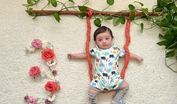 عکس ماهگرد بچه با ماکارونی