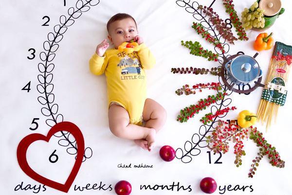 عکس ماهگرد بچه با ماکارونی