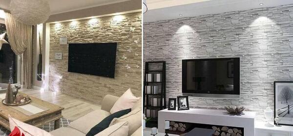 عکس مدل سنگ آنتیک پشت تلویزیون