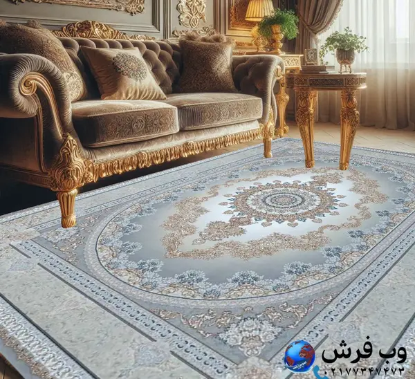 عکس فرش طوسی طلاکوب