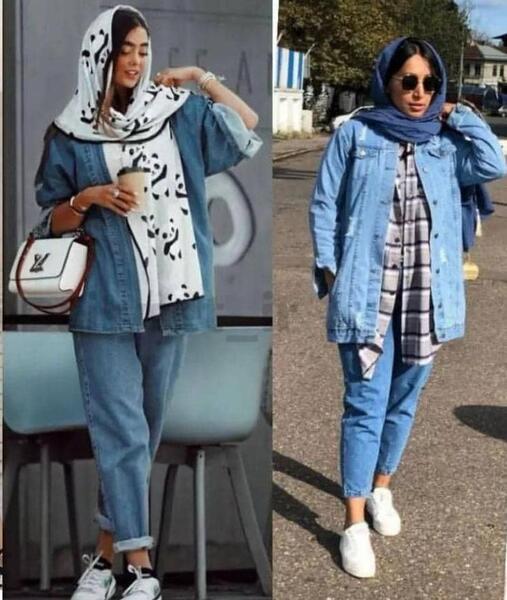 عکس کت جین با شلوار مام استایل