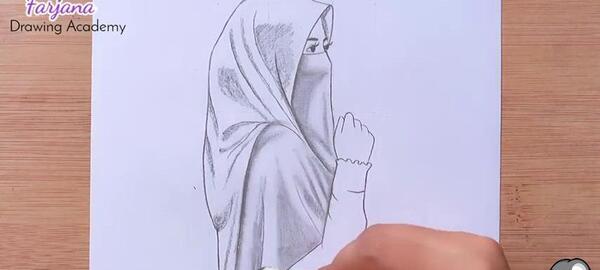 عکس زن با حجاب نقاشی
