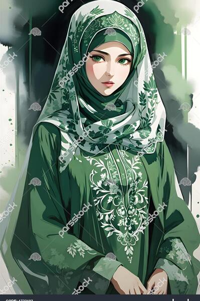 عکس زن با حجاب نقاشی