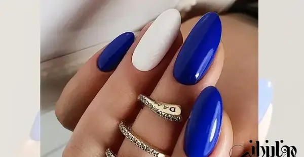عکس کاشت ناخن رنگ ابی کاربنی