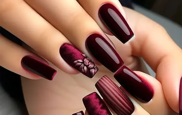 عکس کاشت ناخن رنگ زرشکی