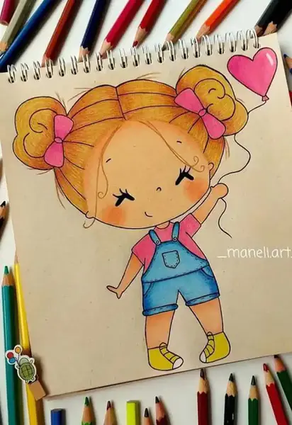 عکس نقاشی ساده دخترانه رنگی