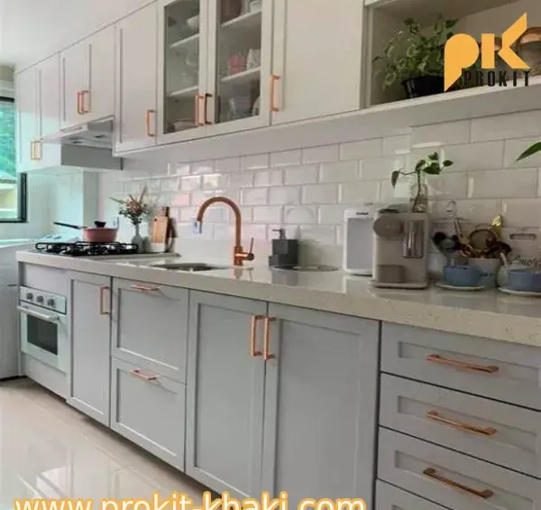 عکس کابینت سفید طوسی براق