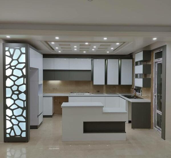عکس کابینت سفید طوسی براق