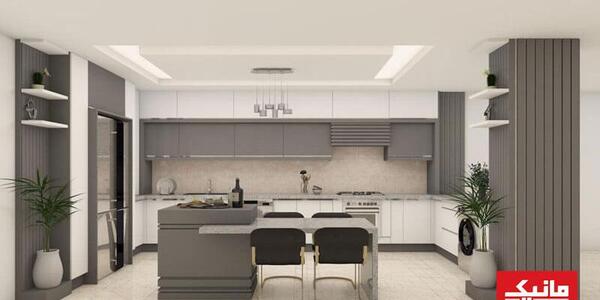 عکس کابینت سفید طوسی براق
