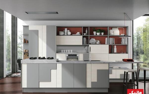 عکس کابینت سفید طوسی براق