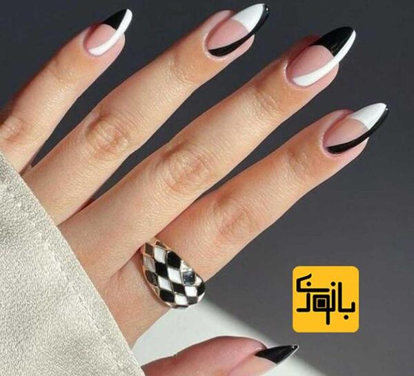 عکس ناخن رنگ سفید مشکی