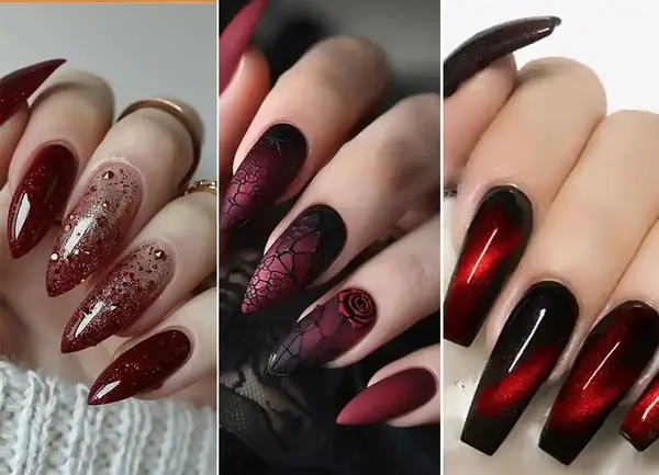 عکس ناخن زرشکی ساده