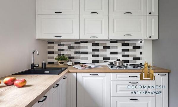 عکس کابینت سفید با صفحه مشکی