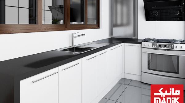 عکس کابینت سفید با صفحه مشکی