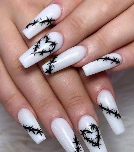 عکس ناخن سفید مشکی دخترانه