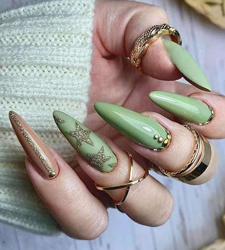 عکس ناخن سبز آبی