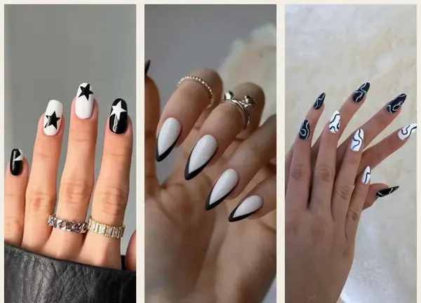 عکس ناخن سیاه و سفید ساده