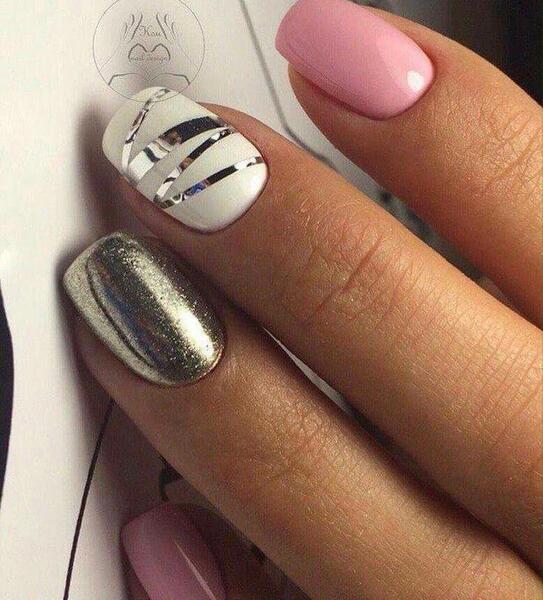عکس ناخن طوسی صورتی