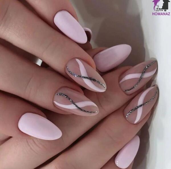 عکس ناخن طوسی صورتی