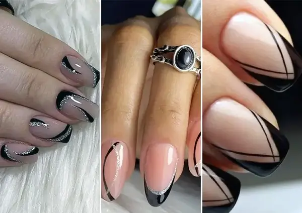 عکس ناخن فرنچ مشکی سفید
