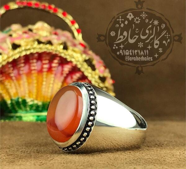 عکس انگشتر عقیق نارنجی مردانه