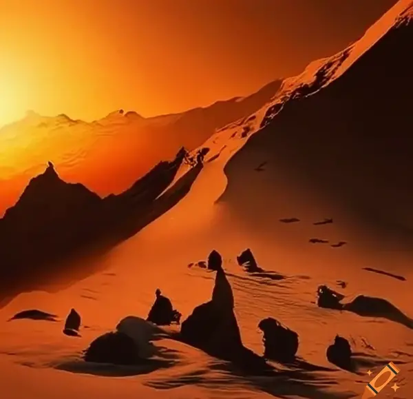 عکس غروب خورشید در کوهستان