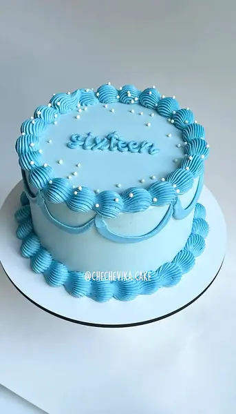 عکس کیک دخترانه رنگ آبی