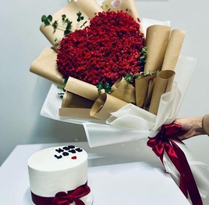 عکس کیک تولد و گل رز