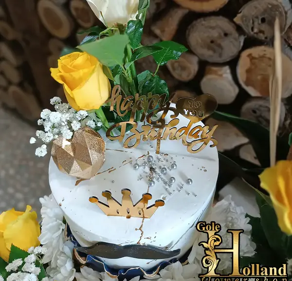 عکس کیک تولد با دسته گل