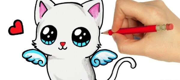 عکس نقاشی گربه کیوت آسان